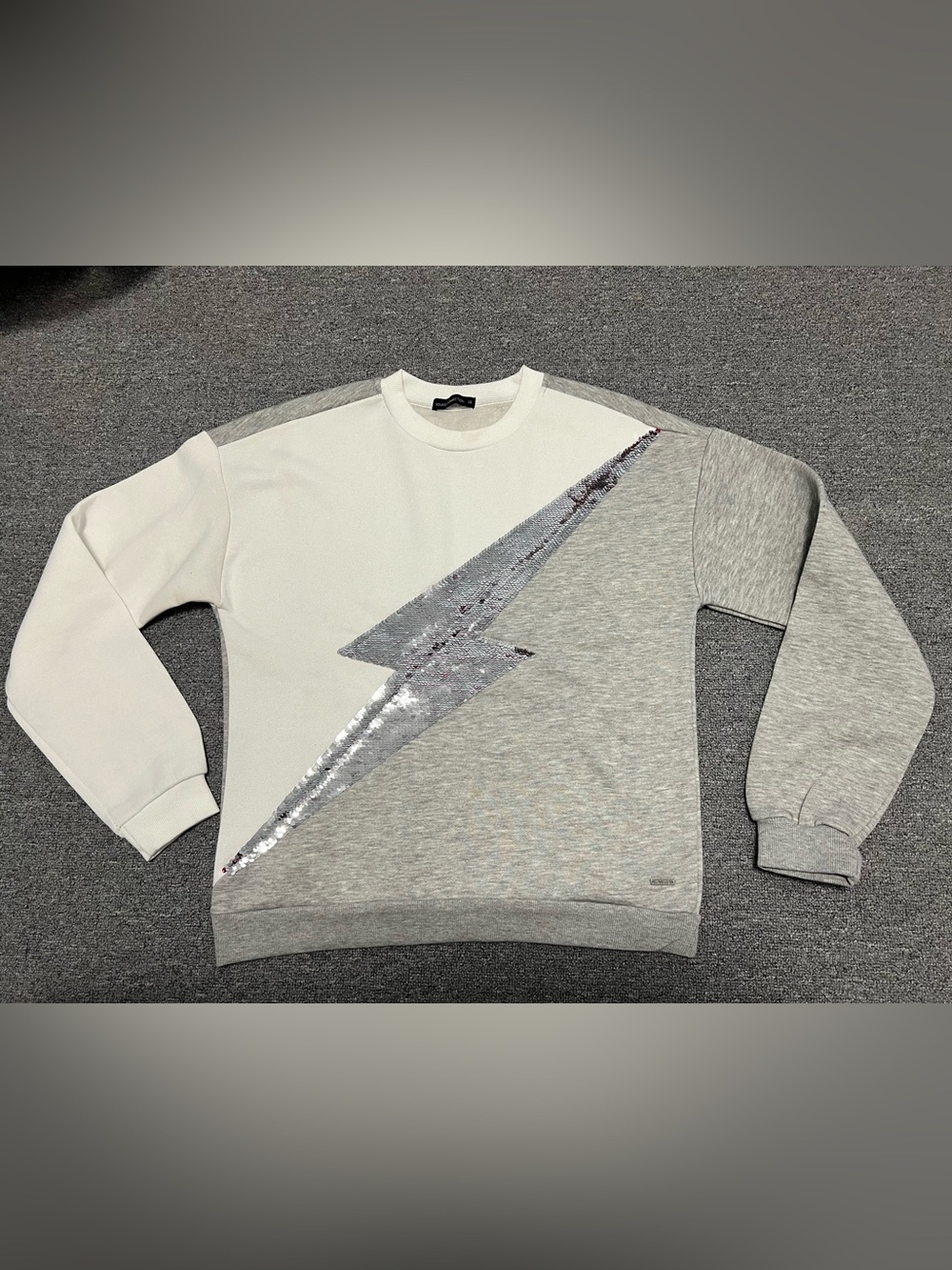 Kid’s Crewneck Sweater with Silver Sequin Lightning Bolt 16T